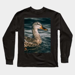 Female Mallard Duck, Embraces the Freezing Water Photograph Long Sleeve T-Shirt